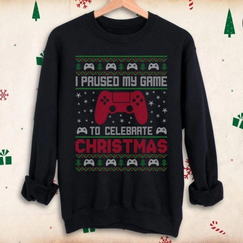 私はゲーマーのための面白いクリスマスのためにゲームを一時停止しました 冬用スウェットシャツ 醜いビデオプレーヤー ギフト 長袖サーマルパーカー プルオーバー