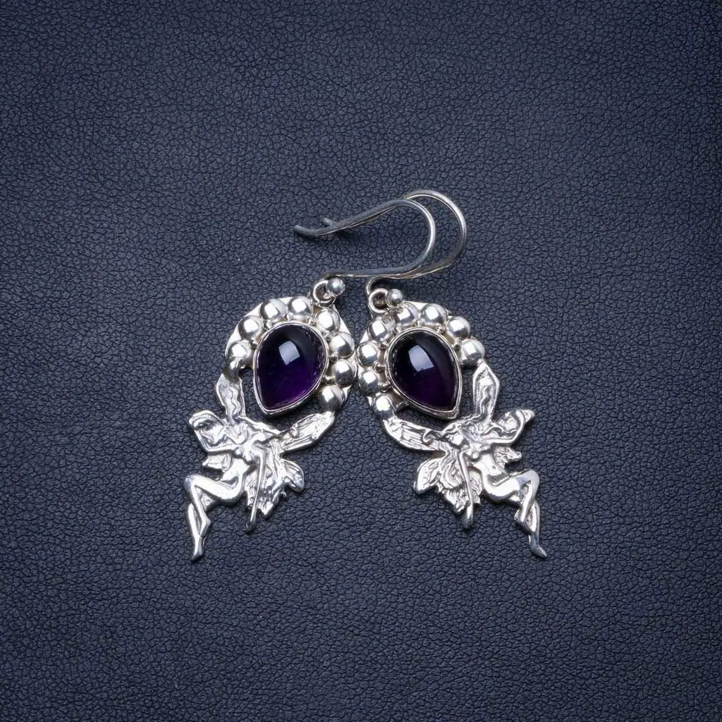 StarGems® Natural Amethyst Handmade Unique Fariy Shape 925 Sterling Silver Earrings 1.75