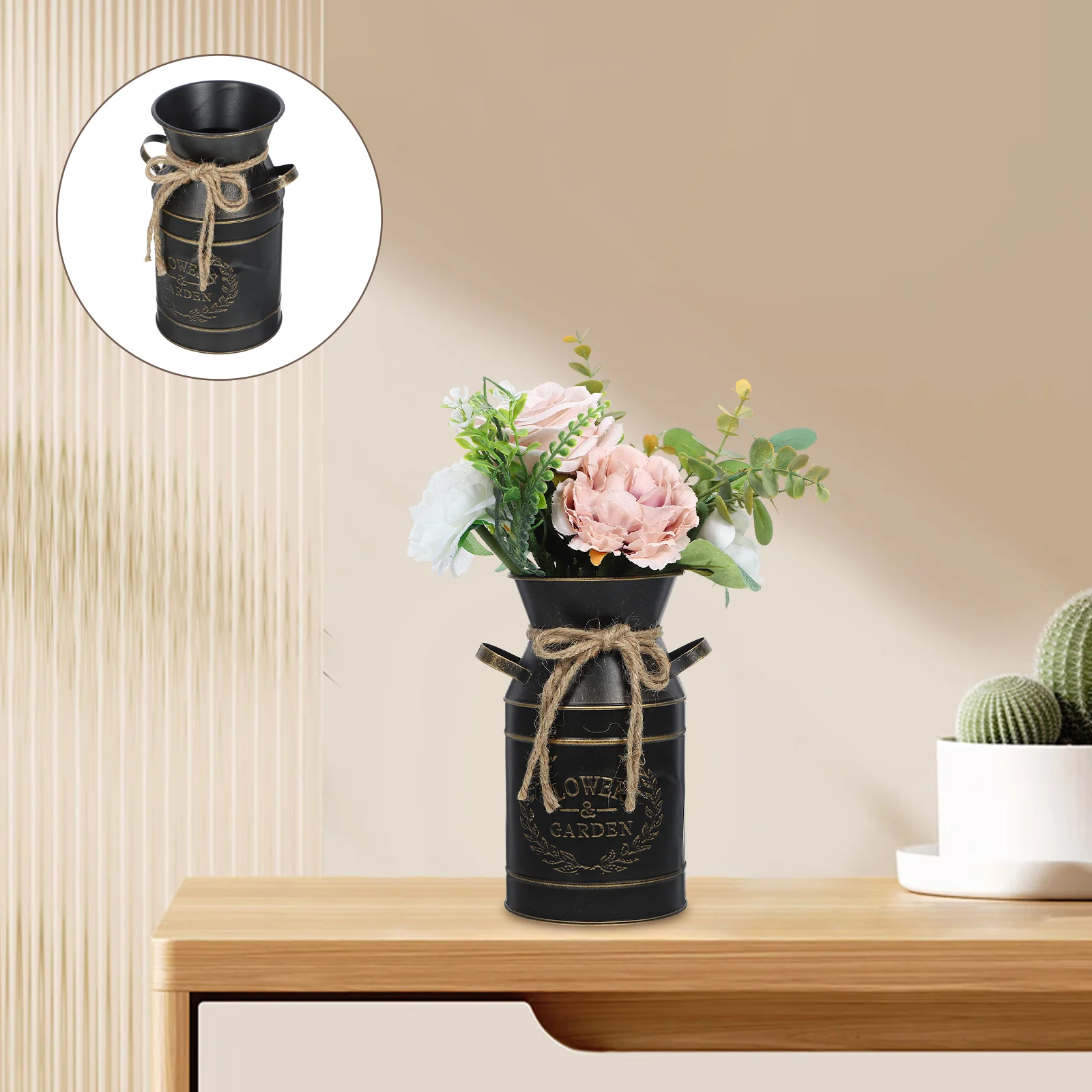 

Tin Bucket Vase Rustic Flower Farmhouse Jug Iron Pot Metal Planters Front Porch Decorations Pitcher Sunflower