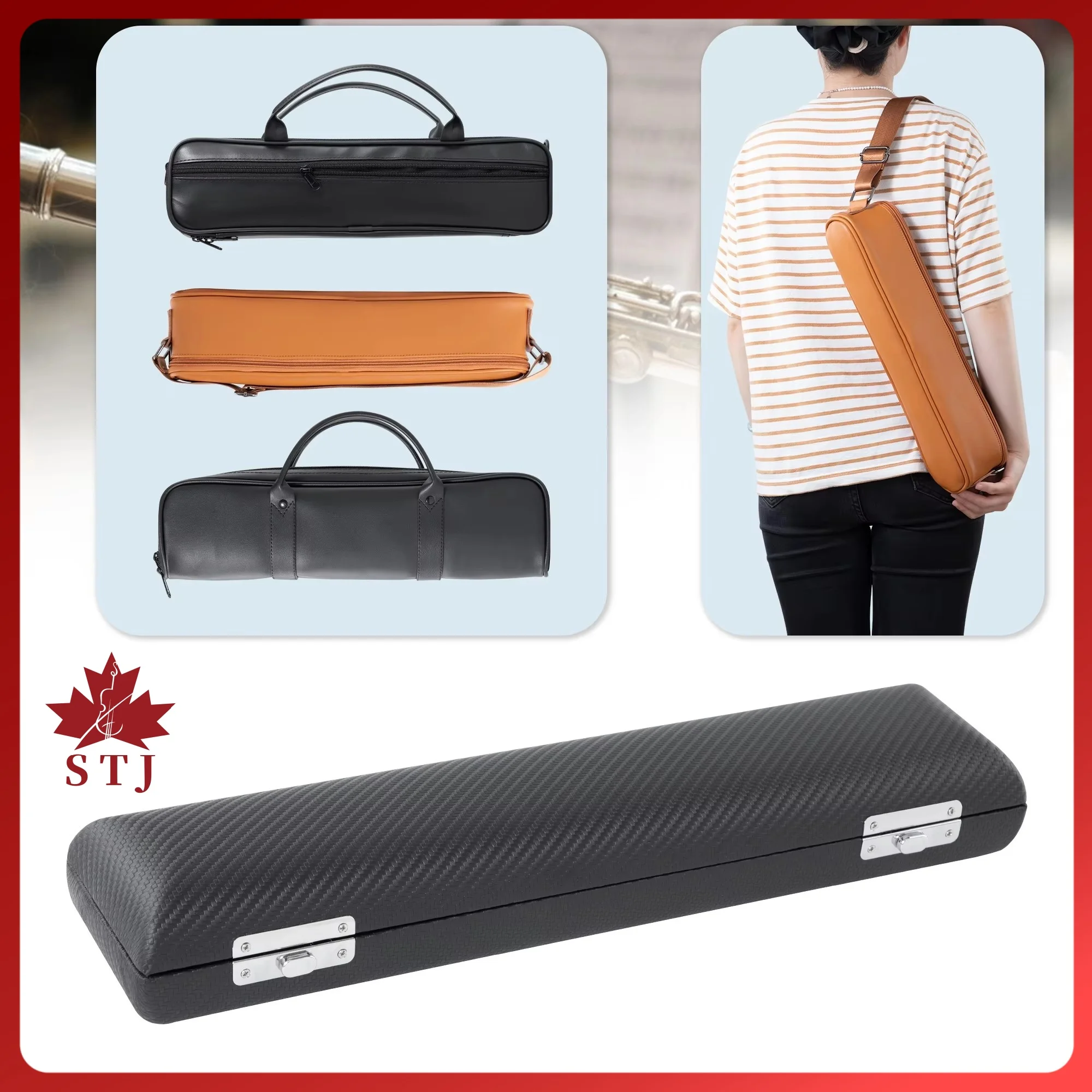 Lightweight Flute Bag Flute Backpack Flute Portable Handbag for 16Hole 17 Hole Leather Flute Case Black Satchel Zipper Portable