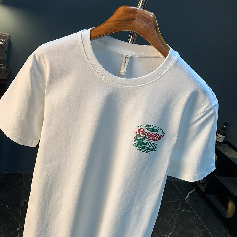 American casual short sleeved T-shirt men's summer high-end quality printed half sleeved versatile top 2025 new clothing