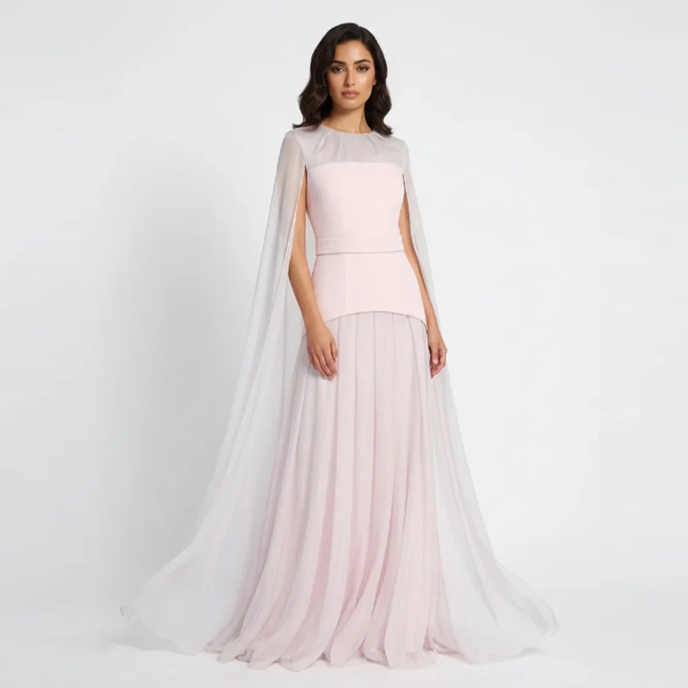 

Customized A-line Evening Dresses Floor-length O-neck Sleeveless Prom Gown Simple Fashion Stole Draped Casual Party Gown