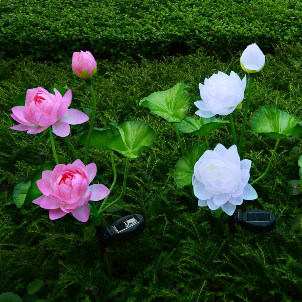 2 Pack Solar Garden Lights Waterproof LED Solar Powered Outdoor Lights Simulation Poinsettia Lotus LED Light for Outdoor Decor