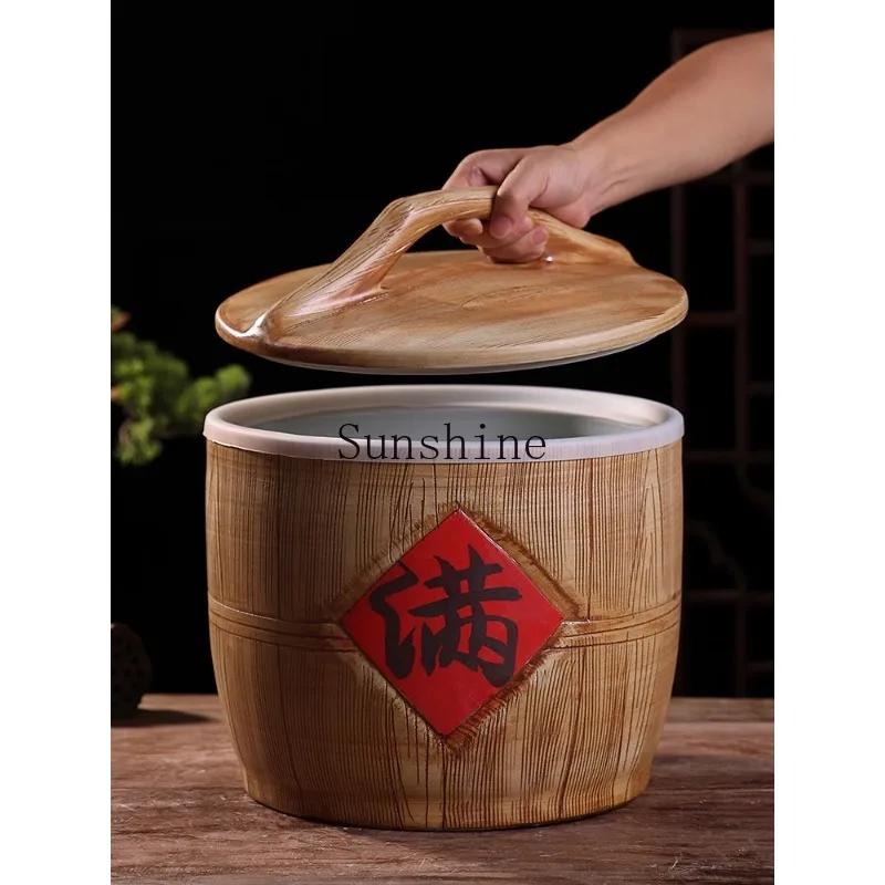 Ceramic rice tank with lid old-fashioned flour bucket household kitchen sealed jar