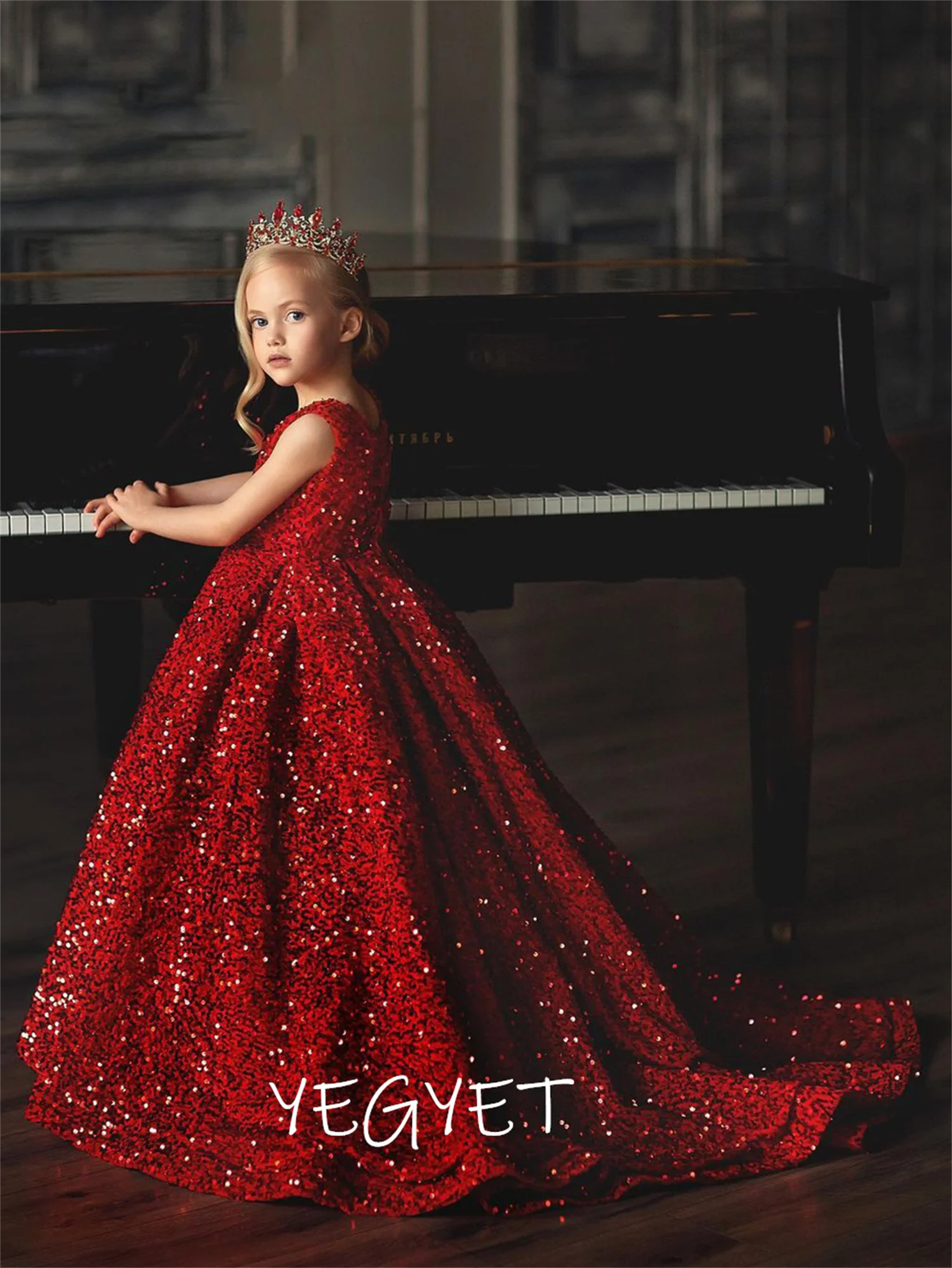 Vestido de princesa rojo con purpurina para niña, vestidos largos de flores con lentejuelas, bonito vestido de fiesta para bebé, regalo de cumpleaños y Navidad