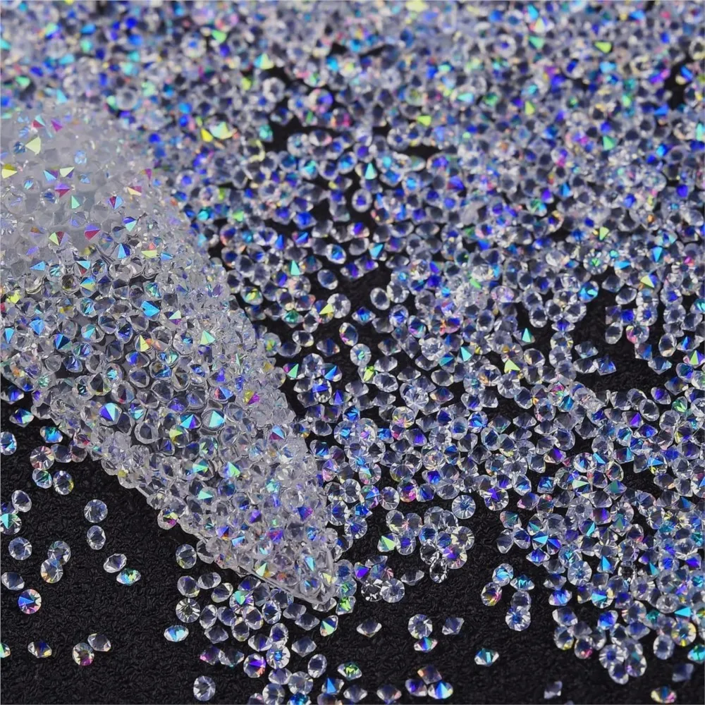 1Bag Tiny Rhinestones Nail Charms 1.2mm Ultra Mini AB Glass Crystals Nail Art Decoration Iridescent Micro Caviar Bead Nail Gems