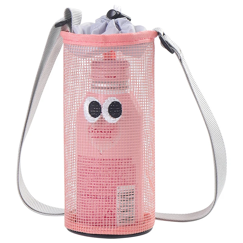 Bolsa deportiva de estilo coreano para botellas de agua, funda con correa ajustable para el hombro, bolsa de malla con cordón para botellas de agua, 1 unidad