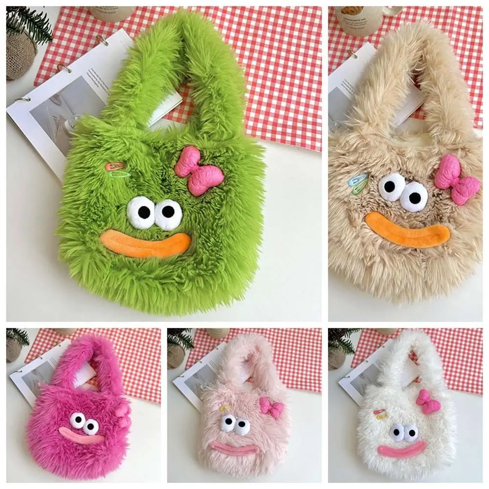 Bowknot Plush Doll Tote Bag Sausage Mouth Big Eyes Ugly Doll Shoulder Bag Stuffed Doll Bag Korean Style Cartoon Handbag