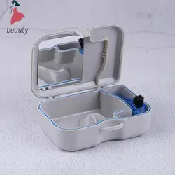 1pc Denture Storage Box With Mirror And Clean Brush Portable Denture Care False Teeth Storage Box