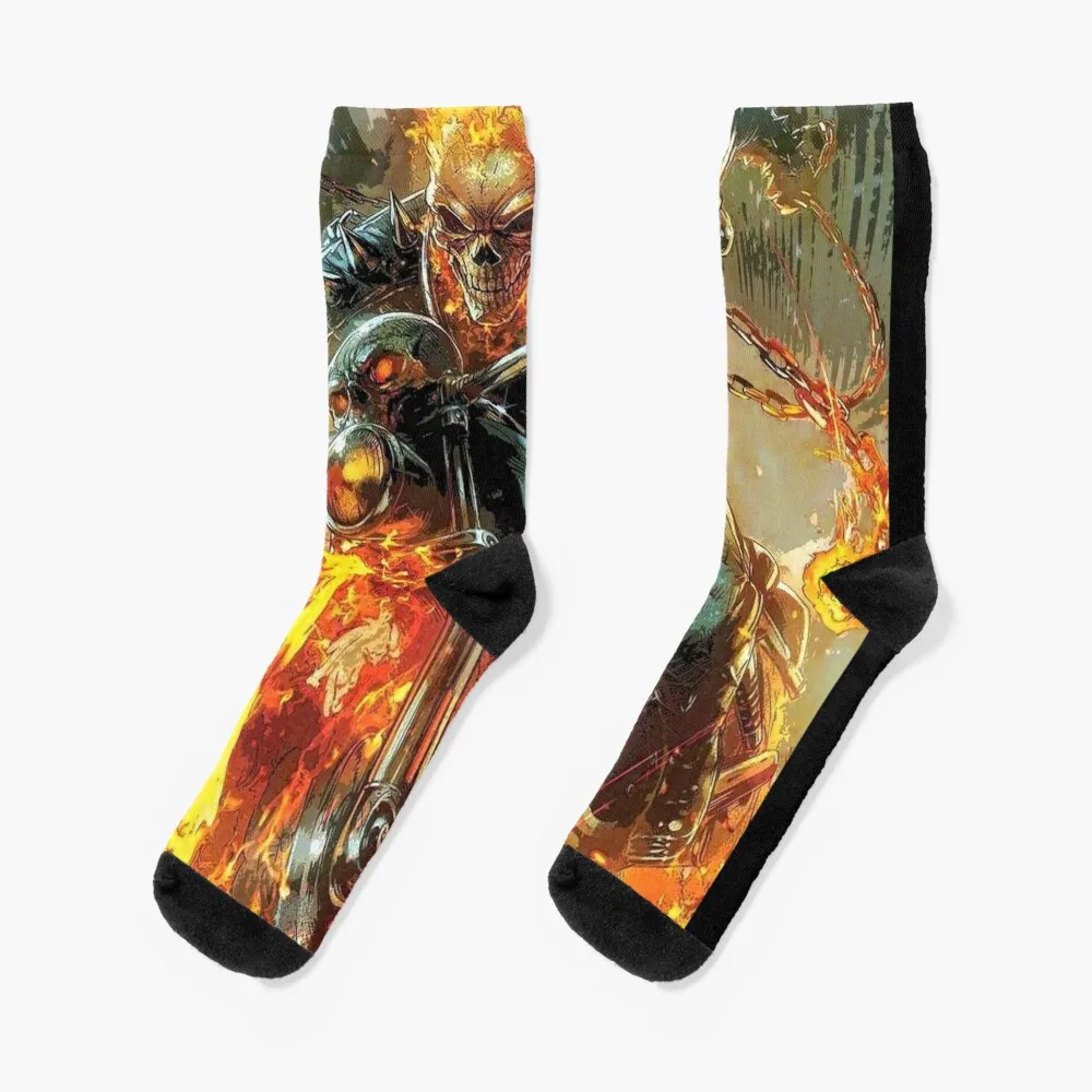 Ghost Rider Fire Skeleton On Motorcycle Socks Cool Socks Man Gift Idea