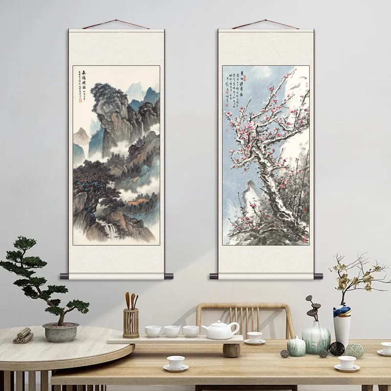 Hotel Decor Scroll Famous Landscape Hanging Painting Tea House Wall Decoration Sofa Background Wall Art Room Decor Aesthetic