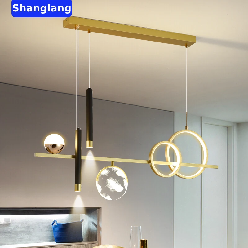 Modern LED Chandeliers Nordic Gold Feather For Living Room Kitchen Dining Room Bar Hanging Lamp Home Lustres Pendant Lights