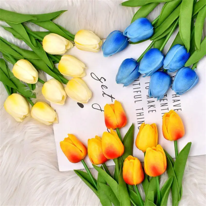 Luxury Artificial Tulips Flowers White Real Touch Bouquet Foam Fake Flower Wedding Home Living Room Christmas Decorations