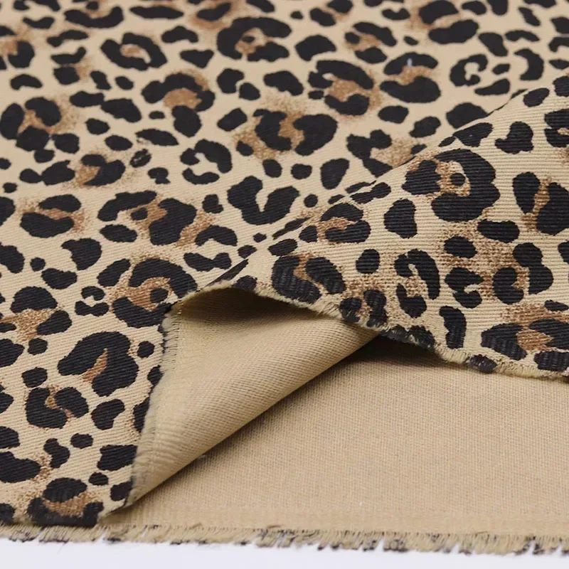 Thick Leopard Denim Fabric 100% Cottton By The Meter for Clothes Bags Hats DIY Sewing Tiger Pattern Printed Jeans Cloth Khaki