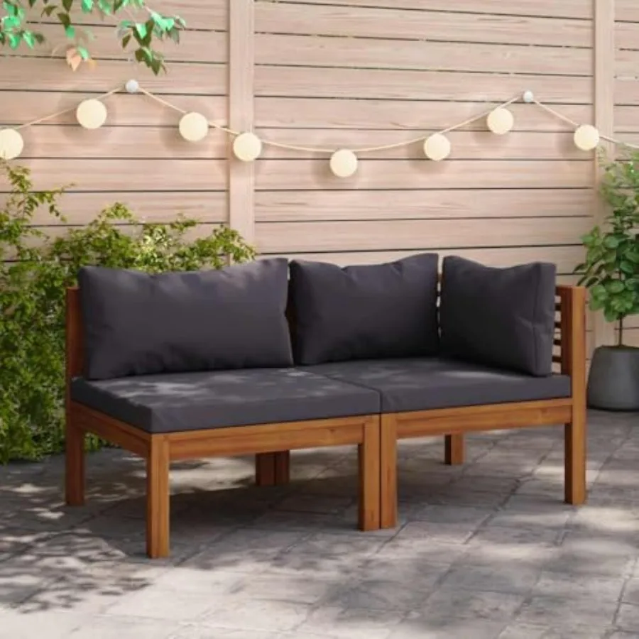 2 Piece Patio Sofa Set for Garden or Indoor Use: Solid Acacia Wood with Oil Finish, Beige Cushions, Modular Design, Padded Seat