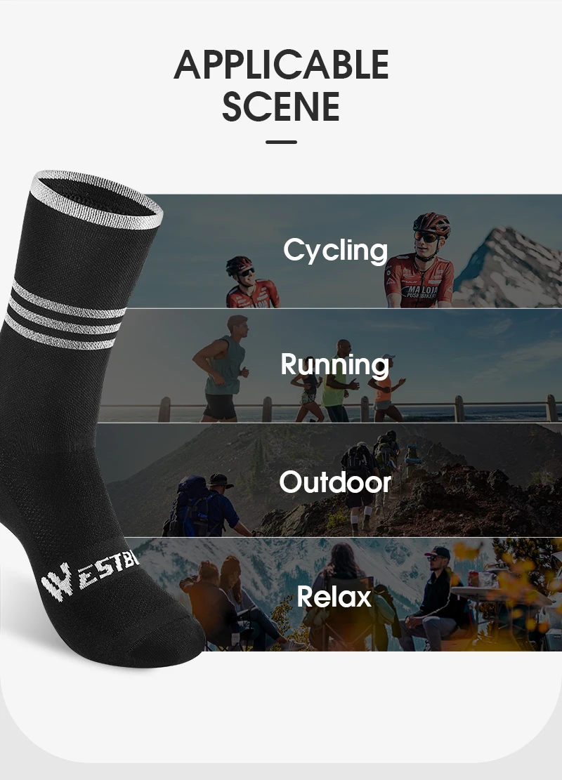 WEST BIKING Reflektierende Fahrradsocken für Männer und Frauen Schnelltrocknende Sportsocken Atmungsaktive Lauf- und Fahrradausrüstung EU-Größe 37-43 – Detail 4