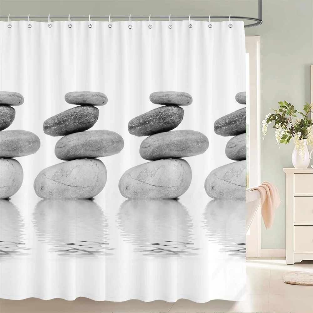 

New Pebble Print Polyester Fabric Shower Curtain Waterproof Bathroom Curtain With Hooks Home Decor Bath Curtains Bathtub Screen