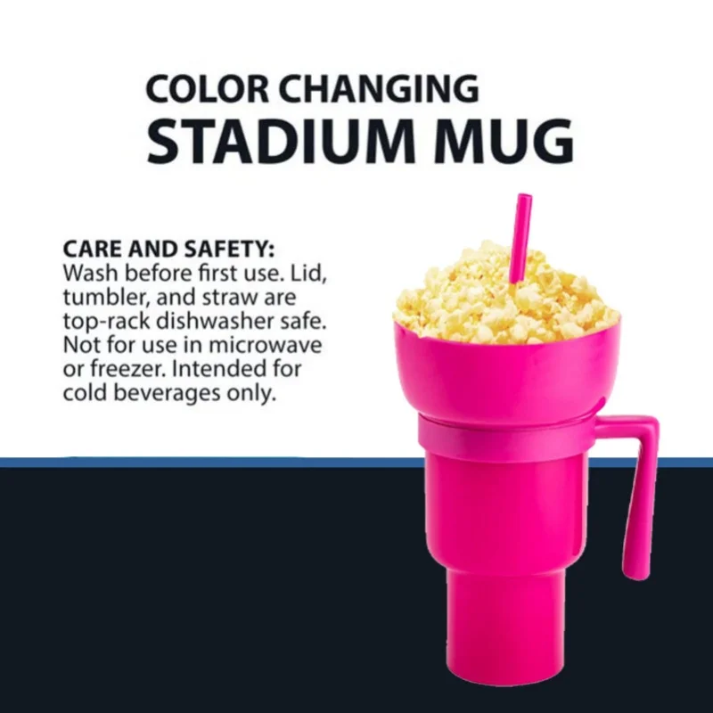 F9 2 In 1 Snack Drink Cup With Straw Large Opening Plastic Beverage Cup Top Snack Bowl For Movie Theater Home Travel Light