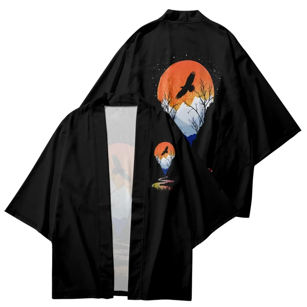 Summer Kimono for Men Women Japanese Ukiyo-e Art Traditional Kimono Short Sleeves Beach Shirt Stylish Bathrobes Kimono Elegant