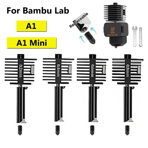 Actualización Hotend para Bambu Lab A1, A1 Mini Kit de montaje de boquilla boquilla reemplazable de acero endurecido para Bambulab A1 Hotend A1 mini