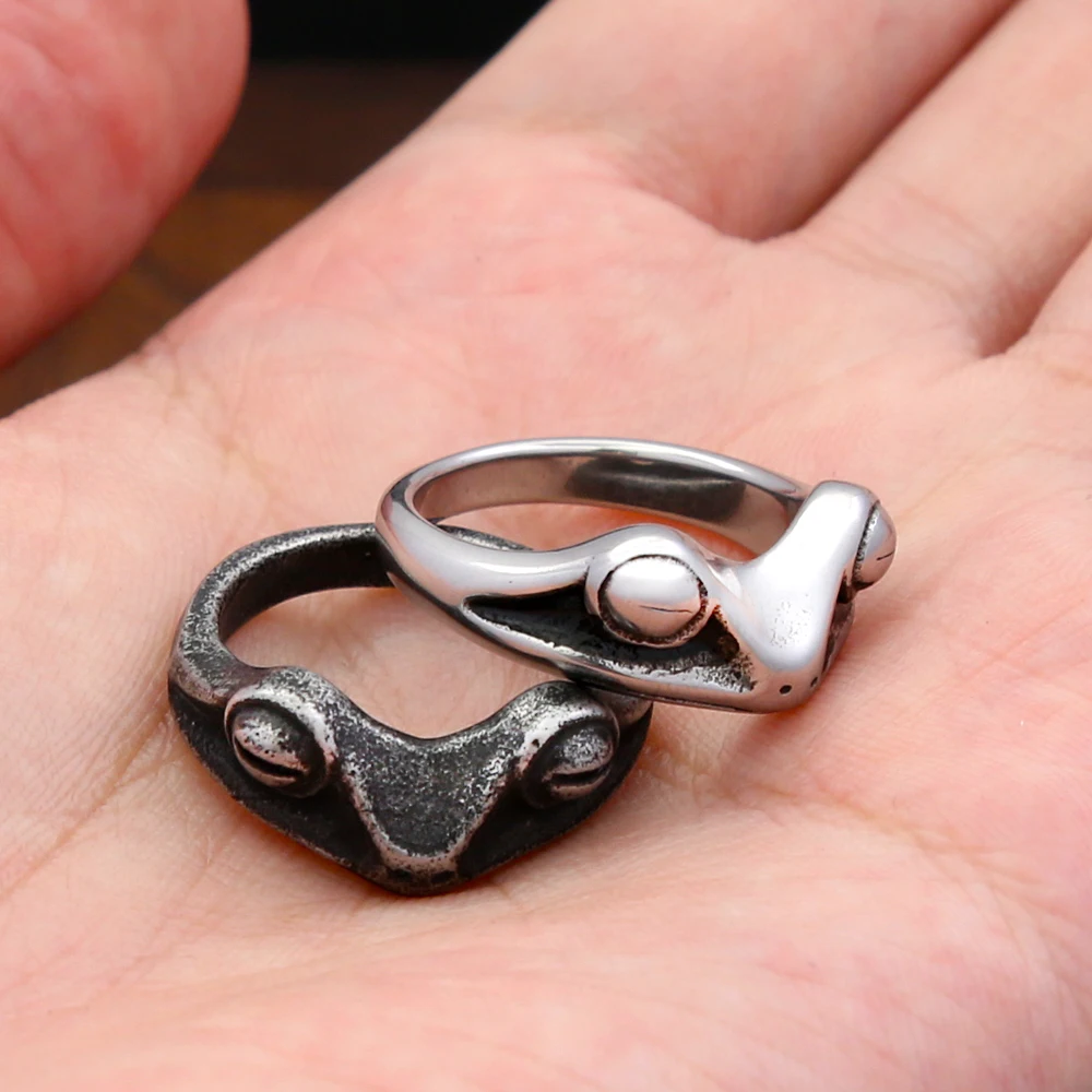 Frog Ring Stainless Steel Vintage Antique Black Punk Gothic Mens Animal Finger Band Cool Daily Wear Fashion Jewelry Party Gift view 4