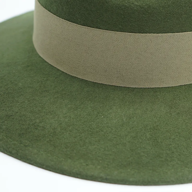 Winter Panama Hats for Women Army Green Wool Fedora Hat Wide Brim Winter Hats with Band Belt Deco Lady Wedding Party Church Hats