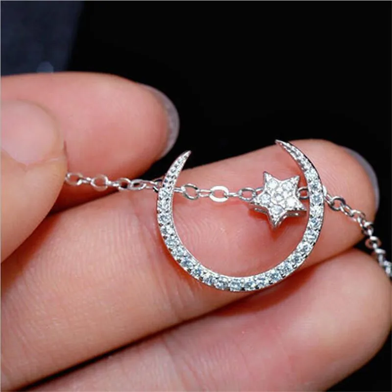 Fashion Moon And Star Micro Crystal 925 Sterling Silver Jewelry Popular Fashion Pendant Necklaces XL167