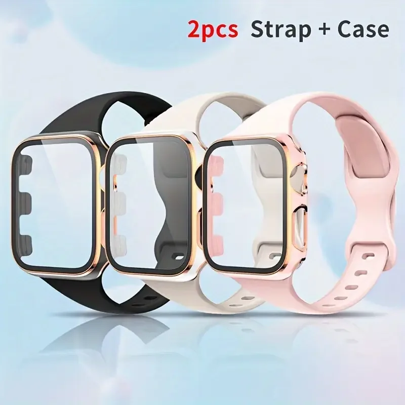 Schlankes Sportarmband + Glas + Hülle für Apple Watch-Armbänder 44 mm 40 mm 45 mm 41 mm 38 mm 42 mm Silikonarmband iWatch Serie 8 9 7 6 5 4 3 SE
