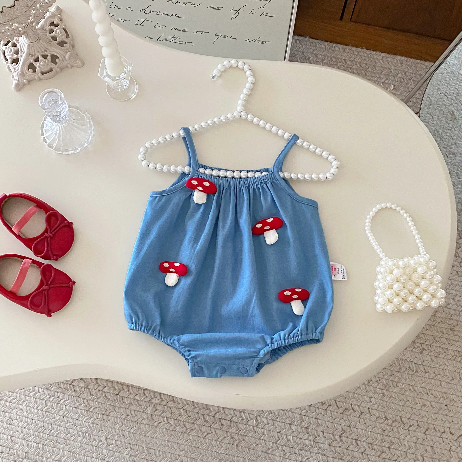 

2026 Summer New Baby Onepeice Cute Strap Thin Bodysuit Toddler Girls Baby 3D Mushroom Crawler Clothing