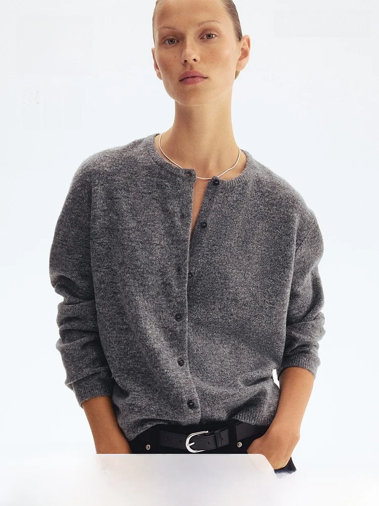 

Red Loose Fit Warm Knitted Sweater HM Women's Casual Sle Spring Faionable Open Cardigan Polyester Acrylic Wool Nylon