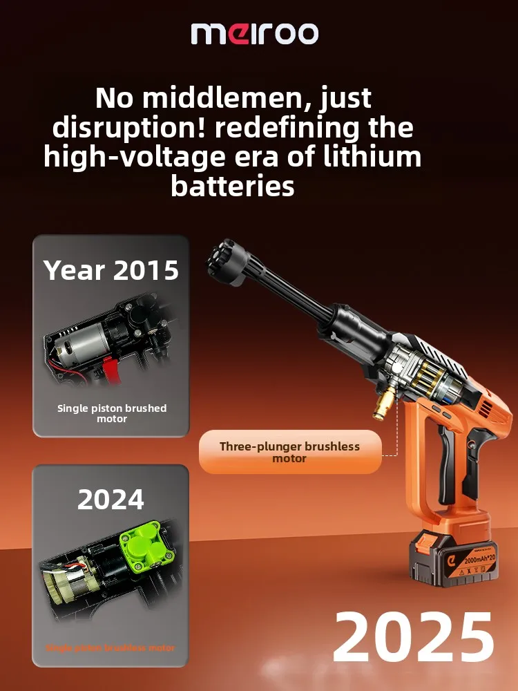 2025 نموذج جديد ثلاثة بطارية ليثيوم غسالة الضغط العالي لغسل السيارات ، مدفع المياه المعزز ، آلة غسيل السيارات للاستخدام المنزلي