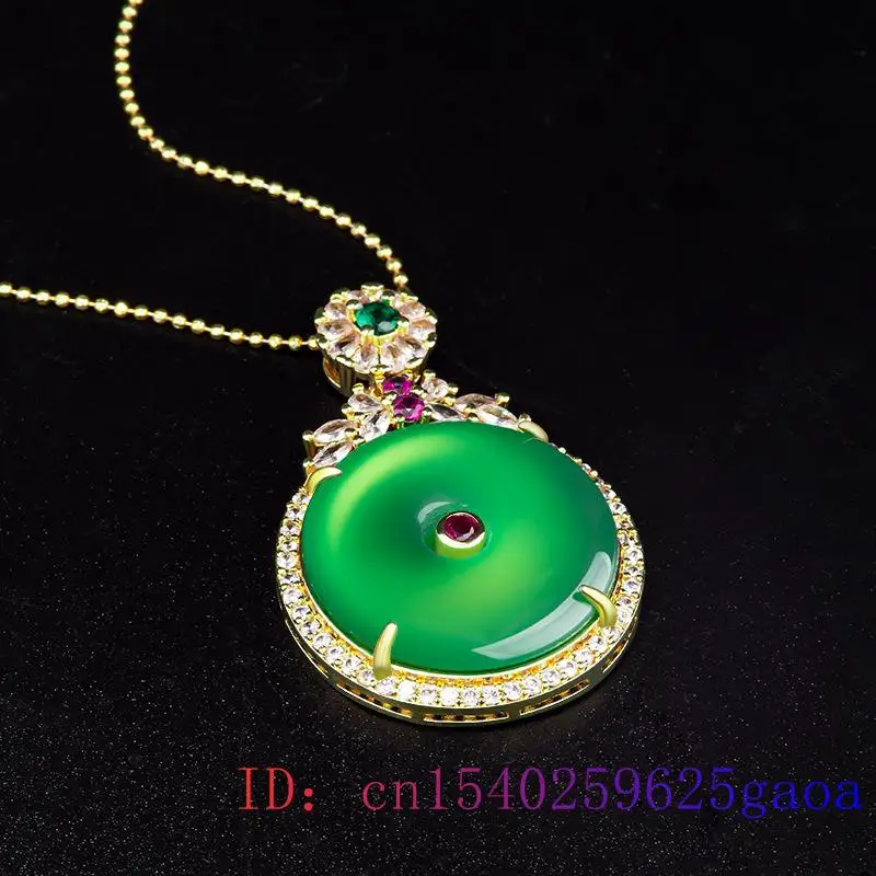 Green Real Jade Donut Pendant Necklace Fashion Luxury Men 18K Gold Plated Natural Jewelry Accessories Chain Stone Amulet