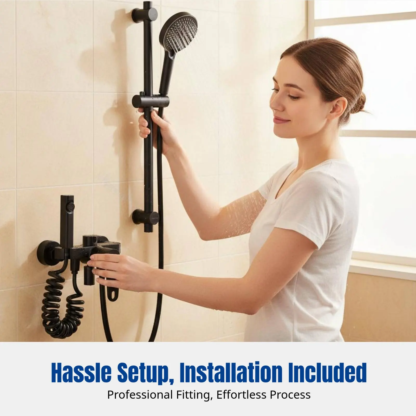 

Душевая система с установкой, в кремовом стиле, 3 режима, латунная лейка, компактная, экономит место, для небольших ванных комнат