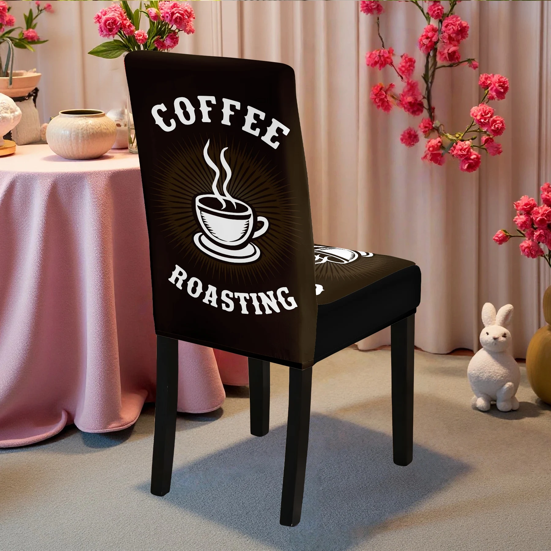 2024 New Coffee Roasting Print Elastic Chair Cover, All - inclusive Stretch Dining Chair Slipcover, Washable