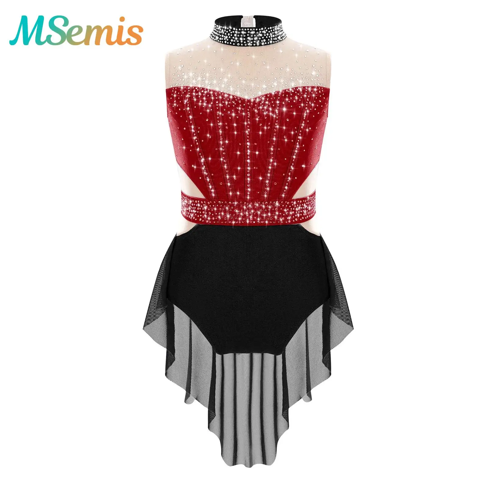 

Kids Girls Gymnastics Acrobatics Figure Ice Skating Ballet Jersey Lyrical Dance Costume Shiny Rhinestones Mesh Skirted Leotard