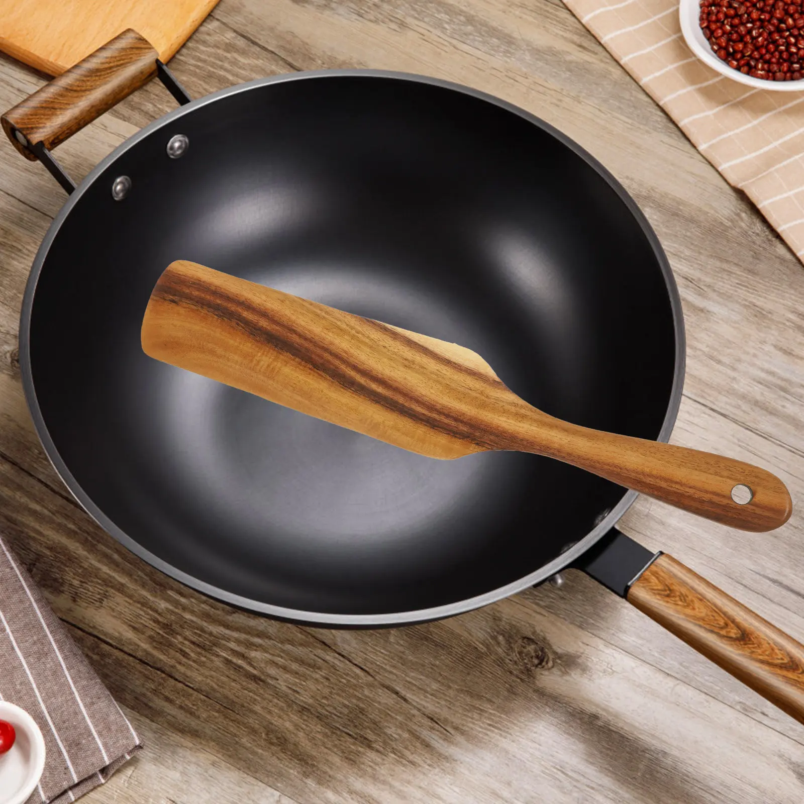 Wooden Long Handle Spatula Kitchen Cooking Utensils Non Stick Wood Turner Kitchenware Household Tool Wood Turner