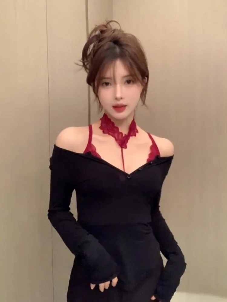 طقم ربيع 2025 مكون من قطعتين قطع علوية نسائية ضيقة ضيقة واحدة الصدر + سترة دانتيل رسن بدون أكمام Y2k الجرونج الجمالي #6