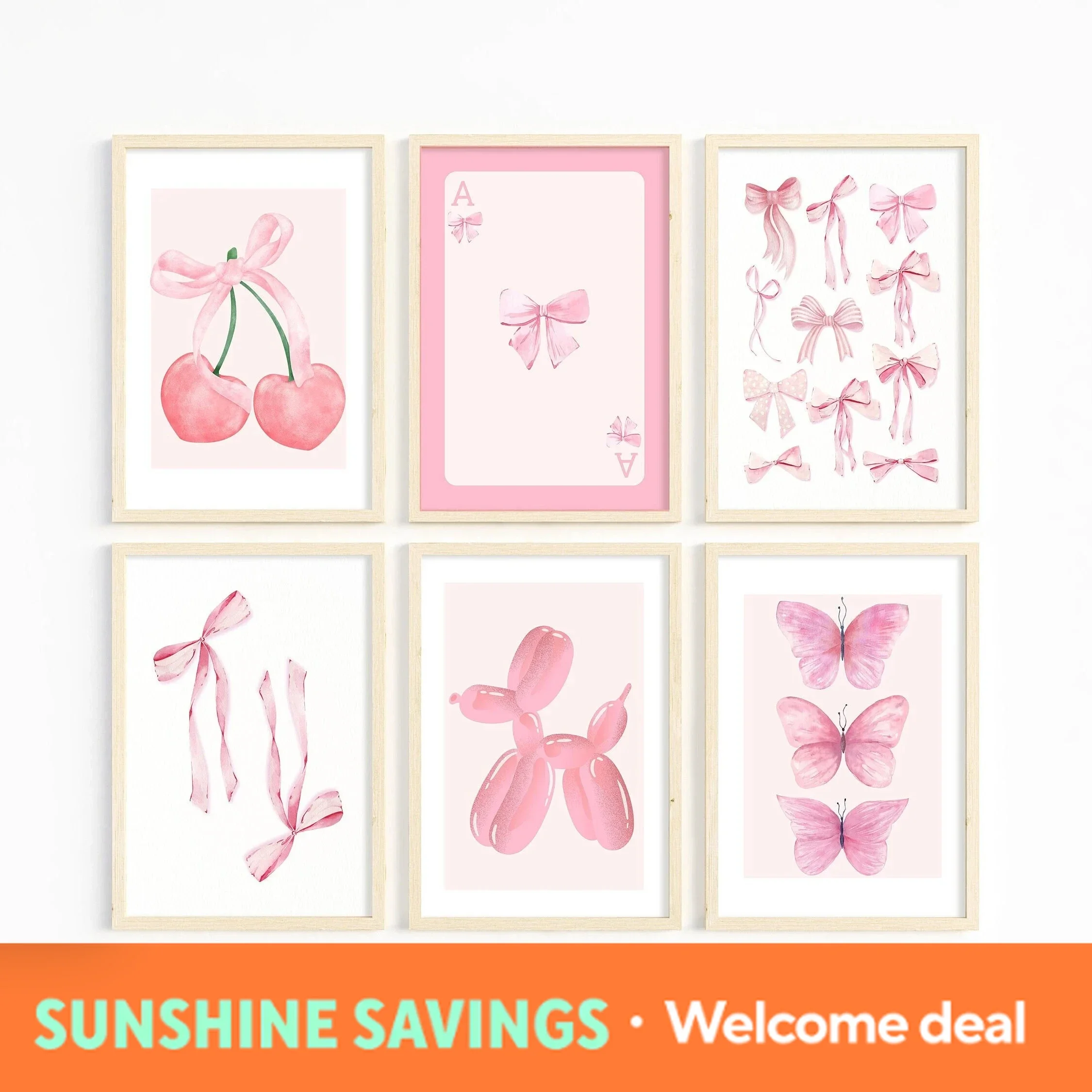 2026 Trendy Pink Wall Art Bows Cherry Balloon Puppy Butterfly Diamond Painting Posters and Prints College Apartment Girl's Roo