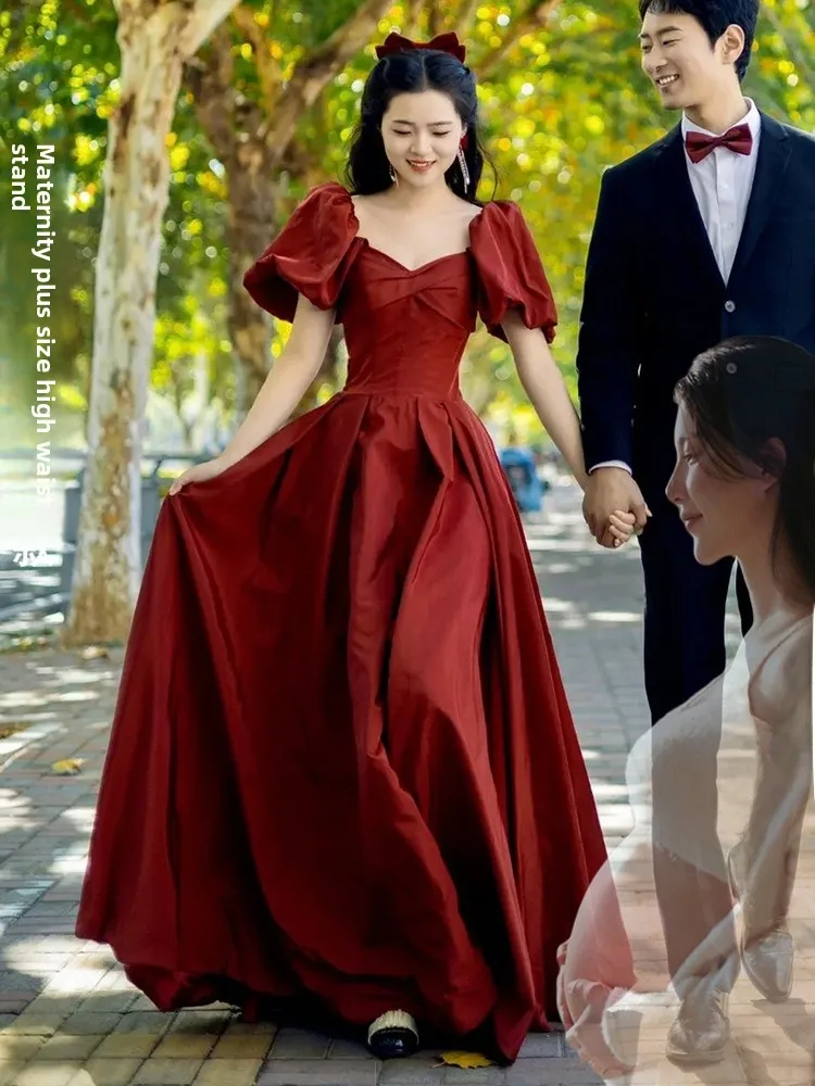 

Вечернее атласное платье больших размеров для беременных женщин, винно-красное, с завышенной талией, А-силуэт, для помолвки