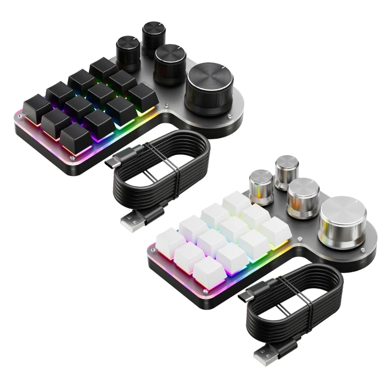 

Single Handed Mechanical Keypad Featuring 12 Customizable Keys 4-Knob RGB Small B0KA