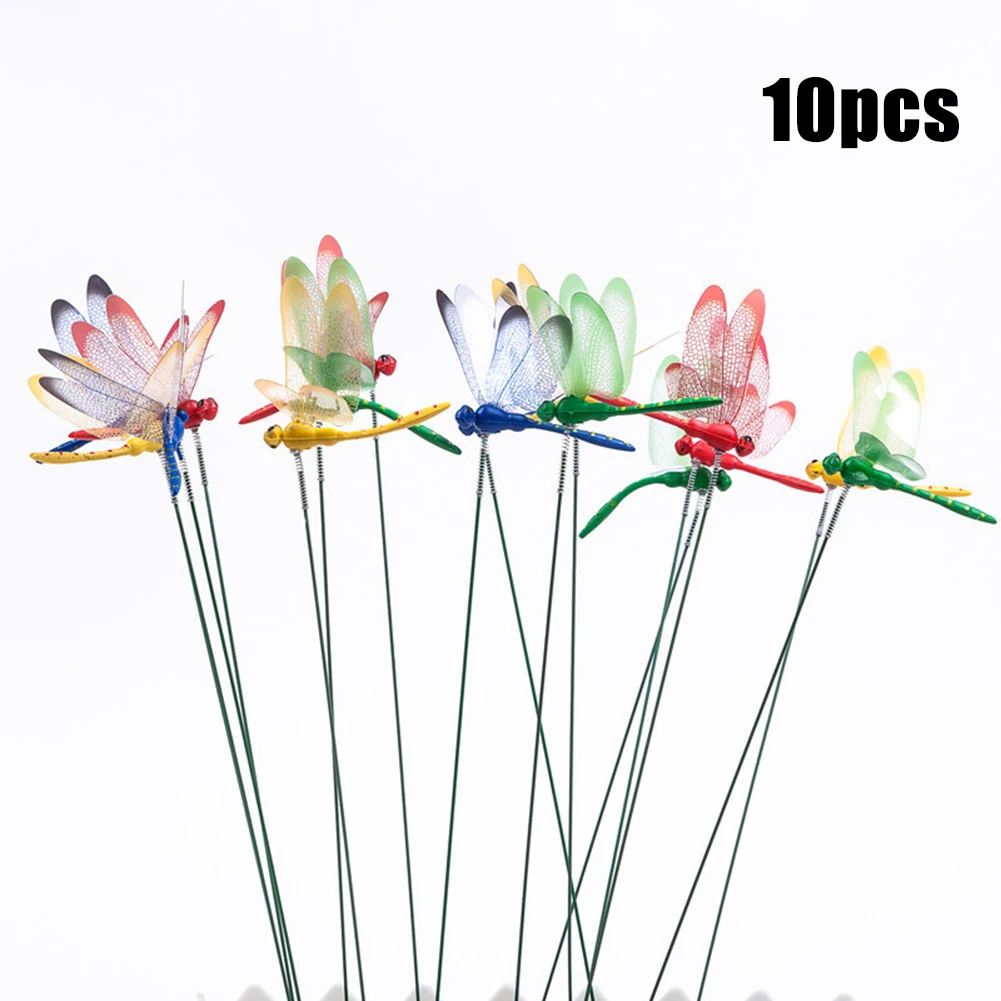10pcs Simulation Dragonfly Stakes Waterproof Garden Decoration Patio Decoration Home Decoration Classroom Teaching Tools