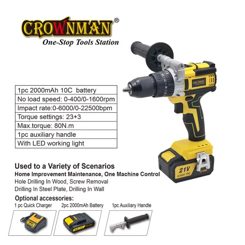 Power Brushless Motor 80N.m 13mm Chuck 21V Cordless Impact Drill view 3