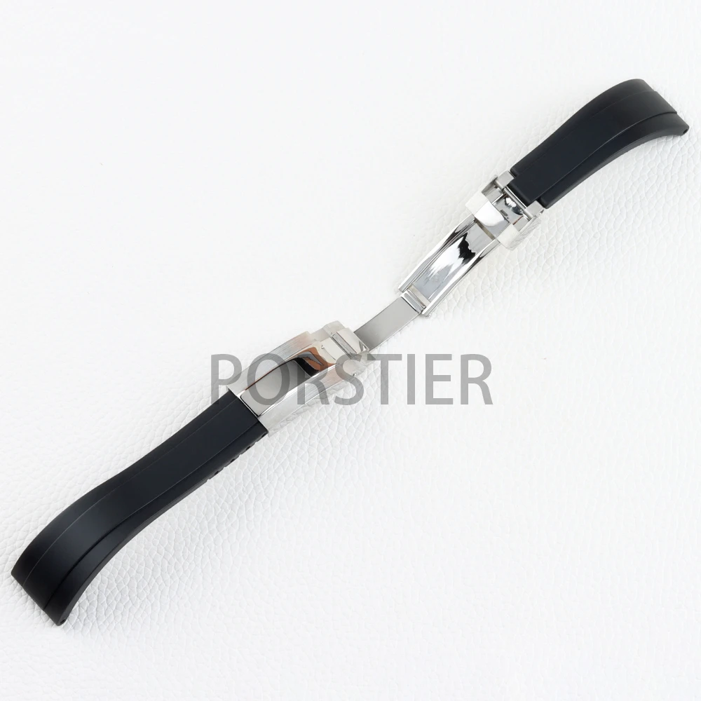 أسود 20 مللي متر عرض حزام الساعات سوار مطاطي فضي/أسود/ذهبي وردي/ذهبي صلب 316L مشبك من الفولاذ المقاوم للصدأ حزام مطاطي #5