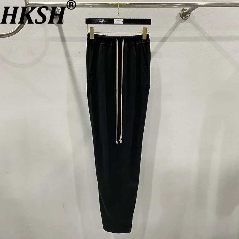 HKSH 2026 Spring Summer New Women Skirt Elastic Waisted Drawstring Slim Fit Black Split Pleated Versatile Elegant Skirts HK17524