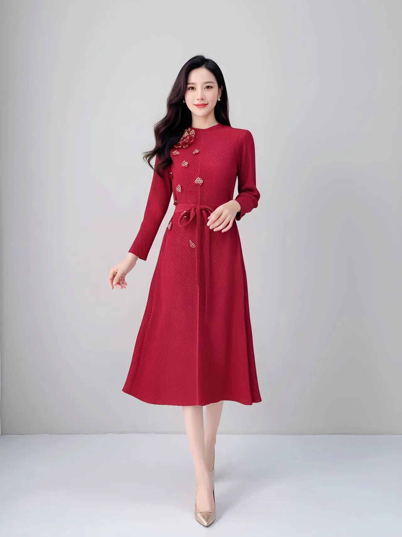 

Miyake Pleated 2025 Autumn and Winter New Senior Sense of Beaded Dress Pleated Temperament Fashion Straight Skirt Children