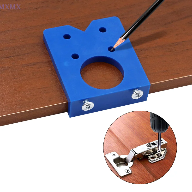 Guida per la perforazione del foro della cerniera da 35 mm Localizzatore di punte da trapano per maschera di perforazione della cerniera Lavorazione del legno Apri foro per porta Accessori per armadietti Strumenti
