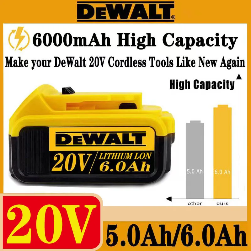 

20V DCB200 5.0Ah 6.0Ah Replacement Li-ion Battery DeWalt DCB205 DCB201 DCB203 Power Tool Battery 20 Volt MAX With Charger