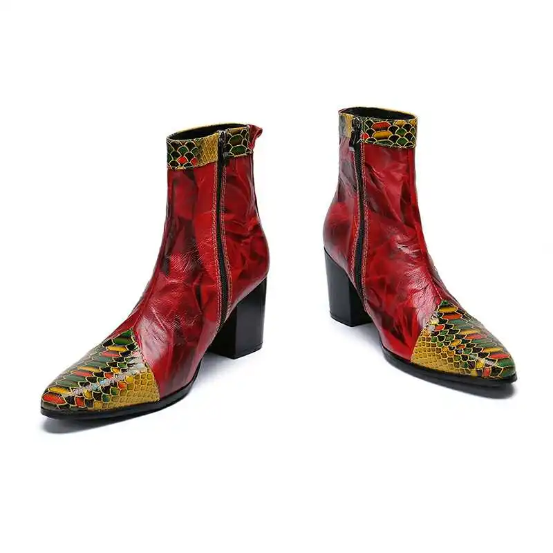 Frühling andAutumn Männer hochhackigen Quadratische kopf Bühne Laufsteg Hochzeit Stiefel top schicht rindsleder Starke Ferse Partei Heighten männer der Stiefel – Detail 18