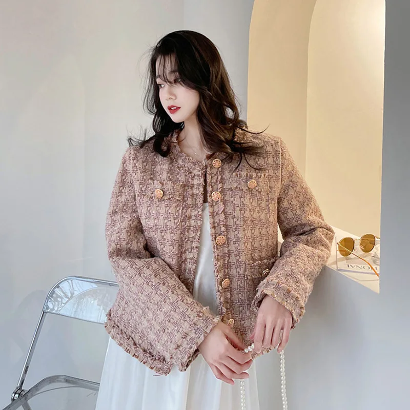 Rough tweed short style socialite small fragrant style for western-style loose and thick autumn and winter women's top jacket