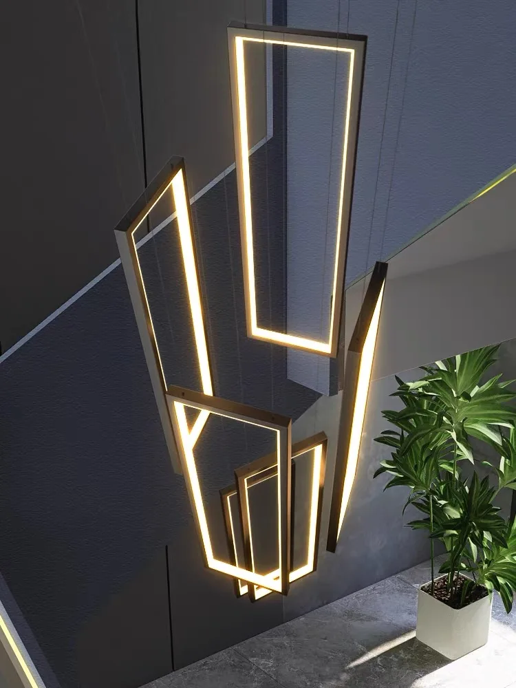 Modern LED Stair long chandelier Geometry villa duplex Pendant Lamps Luster Nordic luxury loft living room Hanging Light Fixture